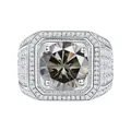 Luxuriöser S925 Silber Herrenring mit Champagner-Moissanit und doppeltem Halo-Besatz - Einstellbar Offen / 1 ct / Grau