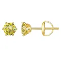 Golden S925 silver stud earrings with yellow round cut moissanite in six-prong setting - 0.5 Carat x 2 / Gold-Lime Yellow