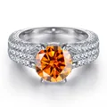 Luxe S925 zilveren ring met een grote ronde oranje zirkoon van 2 karaat en zetting - Fanta Oranje