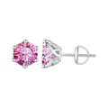 Pink round-cut moissanite stud earrings in silver 6-prong screw-back setting - 0.5 Carat x 2 / Silver-Pink