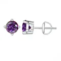 Elegante S925 Sterlingsilber Ohrstecker mit rundem lila Moissanit in klassischer 4-Krallen Fassung - Fuchsie