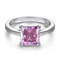Klassieke ring met roze moissaniet in prinsessenslijpsel en 18k witgouden plating - Maat 5 / 1 ct / Roze
