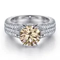 Ring van S925 sterling zilver met champagne zirkoon en klassieke zes-klauw zetting - Origineel Geel