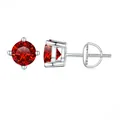 S925 Sterling Silber Ohrstecker mit rotem Moissanit in klassischer Vier-Krallen-Fassung - Granatrot