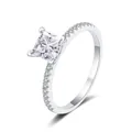 Princess cut moissanite ring in S925 sterling silver with micro-pave side stones - Size 5 / 1 ct / White
