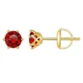 Elegant s925 silver gold-plated earrings with red moissanite and screw-back closure - Gold - Garnet Red