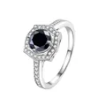 Anello in argento S925 con pietra nera tonda circondata da un alone di moissaniti - Nero