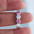 S925 sterling silver ring with alternating pink and white 5mm moissanite stones - Size 5 / Pink And White