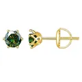 Elegant gold S925 sterling silver stud earrings with a 6-prong set green moissanite stone - Gold-Dark Green