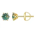 Golden S925 sterling silver stud earrings with vibrant green round moissanite stones - Gold-Teal
