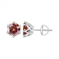 S925 sterling silver screw-back stud earrings with cognac moissanite in six-prong setting - Silver-Cognac Red