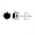 S925 Sterlingsilber Ohrstecker mit rundem schwarzem Edelstein und sicherem Schraubverschluss - Schwarz