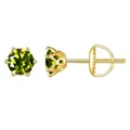 Golden S925 sterling silver stud earrings with olive green moissanite in six-prong setting - Gold - Yellow And Green