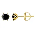 Classic 6-prong gold earrings with round black gemstone and secure screw-back closure - Gold-Black