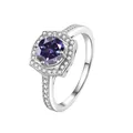 Elegante anello in argento sterling 925 con gemma viola rotonda e corona di zirconi - Viola blu