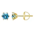 S925 silver blue moissanite earrings with six-prong gold plating and screw back - Gold-Sea Blue