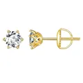 Classic 18K gold plated S925 silver stud earrings featuring six-prong moissanite setting - Gold-White