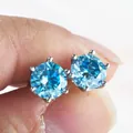 Orecchini a perno in argento S925 con moissanite rosa da 1 carato taglio tondo e certificato - Aqua