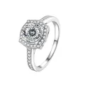 Elegante anello halo in argento S925 con moissanite a taglio tondo da 1 carato - Taglio a 100 faccette