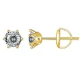 Classic gold s925 silver stud earrings with round moissanite and screw-back closure - Gold - Hundred Cut