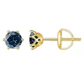 Round deep blue moissanite stud earrings in 18K gold-plated S925 silver with screw backs - Gold-Royal Blue