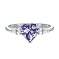 Detail of heart-shaped purple moissanite ring with pear-cut side stones in silver - Size 5 / Light Purple