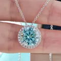 Elegante S925 Silberhalskette mit 5ct hellblauem Moissanit-Anhänger und funkelndem Halokranz - 5 ct / Primärblau (Mit GRA Zertifikat)