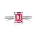 Bague en argent S925 avec moissanite rose taille émeraude 2ct et anneau pavé de diamants - Rose