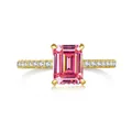 2ct emerald cut pink moissanite ring in S925 silver with sparkling pavé side stones - Pink