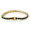Pulsera tennis dorada de 3mm con piedras moissanita negra y doble cierre de seguridad seguro - Negro Dorado / 6.5mm Longitud 15mm