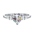 S925 sterling silver heart-shaped 2 carat moissanite ring with pear-cut side stones - Size 5 / White