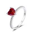 Bague élégante en moissanite rouge cœur 2 carats avec diamants et anneau argenté - Rouge pastèque