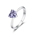 Silver ring with 5mm heart-shaped purple moissanite in three-prong setting - Size 5 / Light Purple
