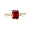 2ct emerald cut pink moissanite engagement ring in S925 silver with side accent stones - Garnet Red