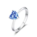 Elegant silver heart ring featuring a 6.5mm heart-cut blue moissanite in a prong setting - Size 5 / Light Royal Blue