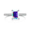 2ct emerald cut rainbow moissanite ring in S925 sterling silver with pavé band - Size 5 / AB Color