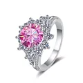 925 Silberring mit einem 3-Karat runden rosa Moissanit in einer floralen Fassung - Größe 9 / Rosa