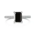 Emerald cut pink moissanite ring in 925 sterling silver with micro-paved side stones - Size 5 / Black