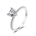Elegante anillo de moissanita de 2 quilates en forma de corazón con micropavé - Talla 5 / Blanco