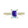 2ct emerald cut pink moissanite ring in golden finish with side stones on S925 band - Size 5 / AB Color