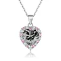 Exquisite 925 silver heart necklace with grey moissanite stone and pink halo accents - 2 Carat 8mm / Gray