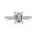 2ct emerald cut pink moissanite solitaire ring in S925 silver with pavé shank - Size 5 / White