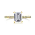 Golden 2ct emerald cut pink moissanite engagement ring with pavé diamonds and silver band - Size 5 / White