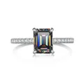 2ct emerald cut rainbow moissanite ring in 925 sterling silver with pavé band - Size 5 / Gray
