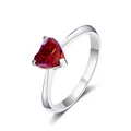 Elegant 925 silver ring featuring a 5mm heart-shaped red moissanite in a 3-prong setting - Watermelon red