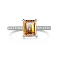 Bague en moissanite rose champagne taille émeraude avec anneau en argent 925 - Bleu foncé