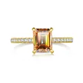 Emerald cut pink moissanite ring with amber orange stone in 925 silver gold finish - Champagne