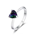 5mm heart-cut rainbow moissanite sterling silver ring in high-polish silver finish - Rainbow