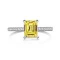 Bague en argent S925 avec moissanite jaune 2ct taille émeraude et pierres de côté pavées - Or