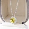 Halskette aus S925-Silber mit rundem Moissanit in Gelb und elegantem Halo-Besatz - 5 ct / Zitronengelb